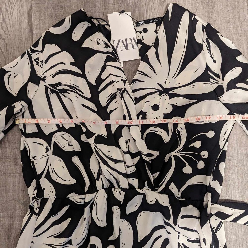 Zara Black and Cream Floral Wrap Jumpsuit - Picture 11 of 14